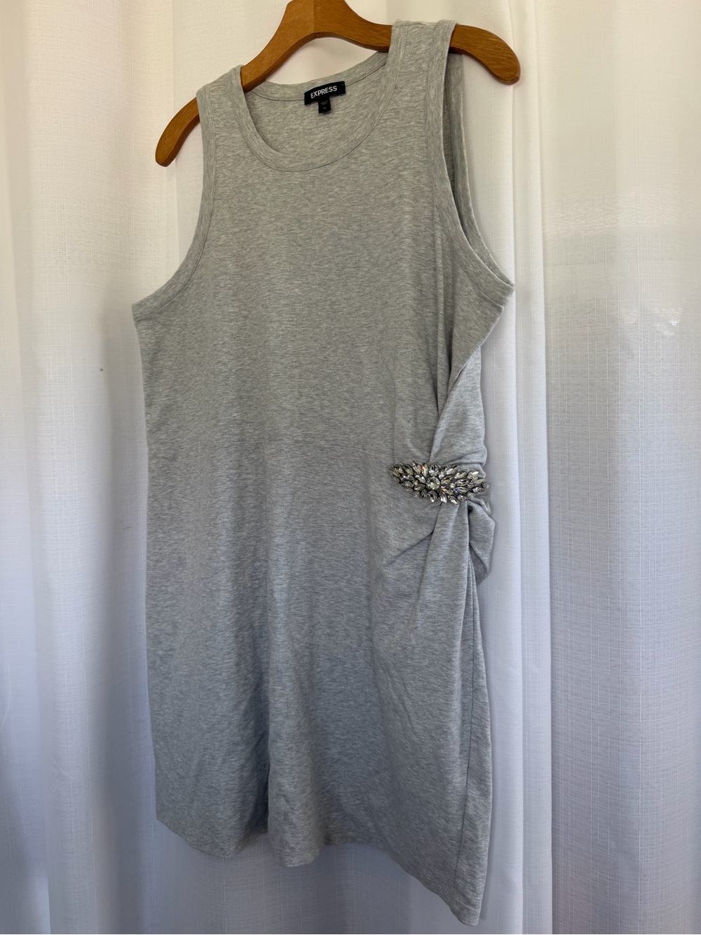 Express Gray Rhinestone Jeweled Side Ruched Sleeveless T-Shirt Dress Size XL